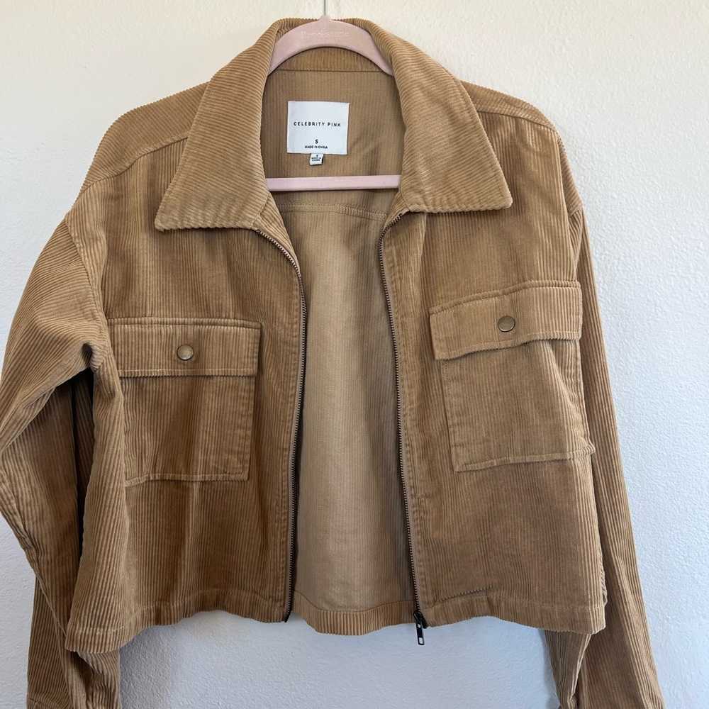 Celebrity Pink Tan Bomber Jacket